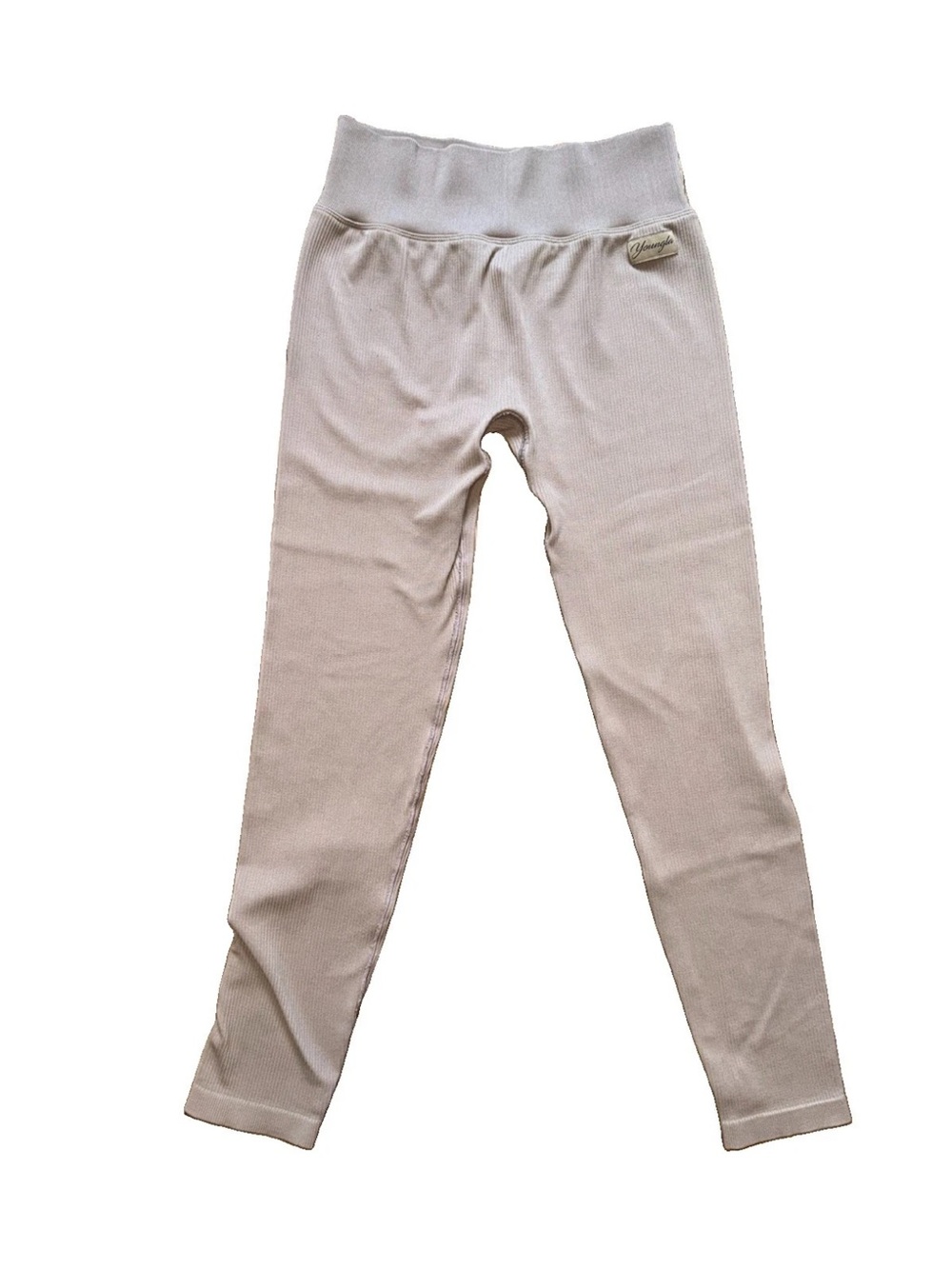 YoungLA Women’s Ribbed Seamless High Waisted Leggings Taupe Large